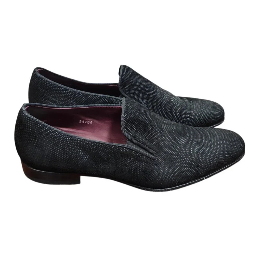 Mezlan Crespi Venetian Loafers Men’s 10M Black Glass Suede Slip-On Dress Shoes